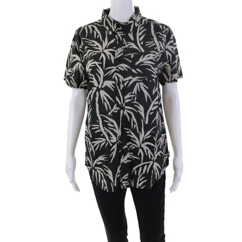Banks Journal Womens Cotton Collared Short Sleeve Button Down Shirt Black Size S